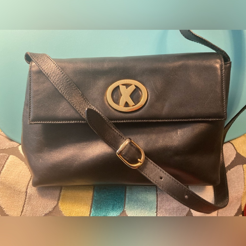 Paloma Picasso Black Leather Crossbody Bag with Gold Accent